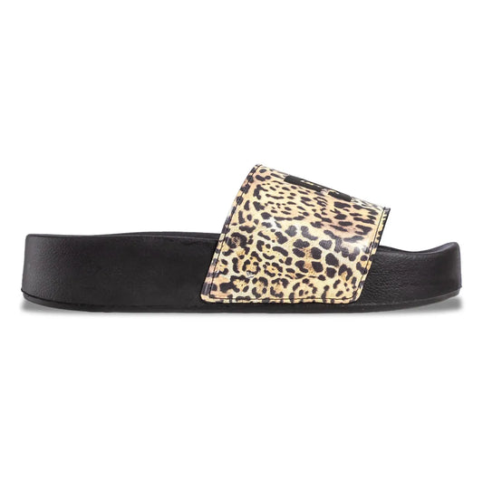 Ojota Dc Mujer Slide Platform Negro Animal Print