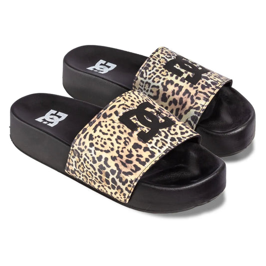Ojota Dc Mujer Slide Platform Negro Animal Print