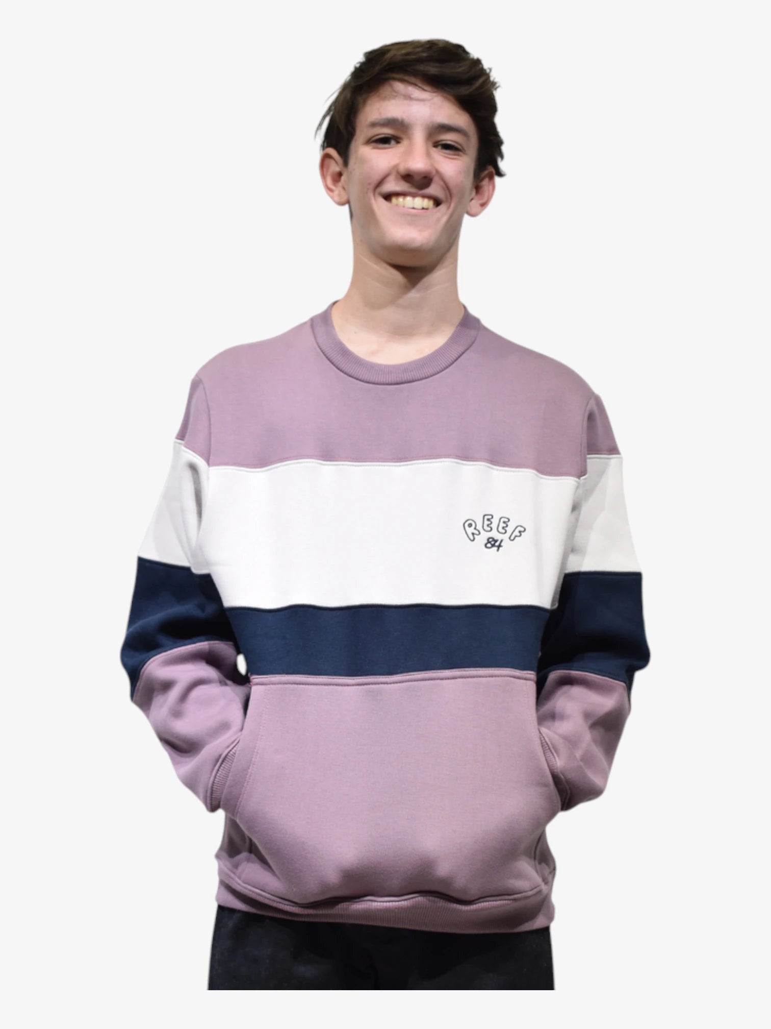 Buzo Reef Crop Block Crew Niño Beige Rosa - Indy