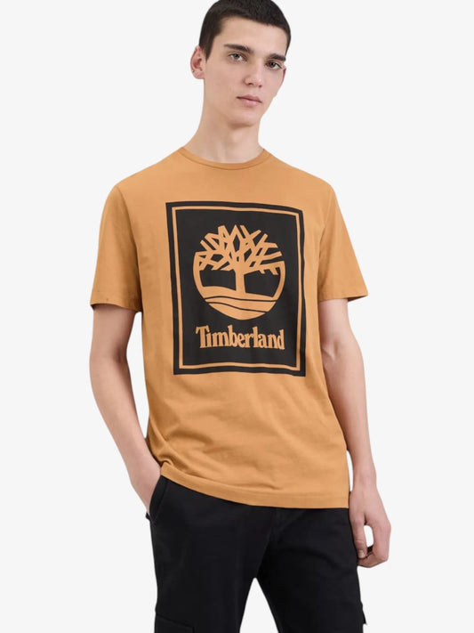 Remera Timberland Logo Bloque Marrón