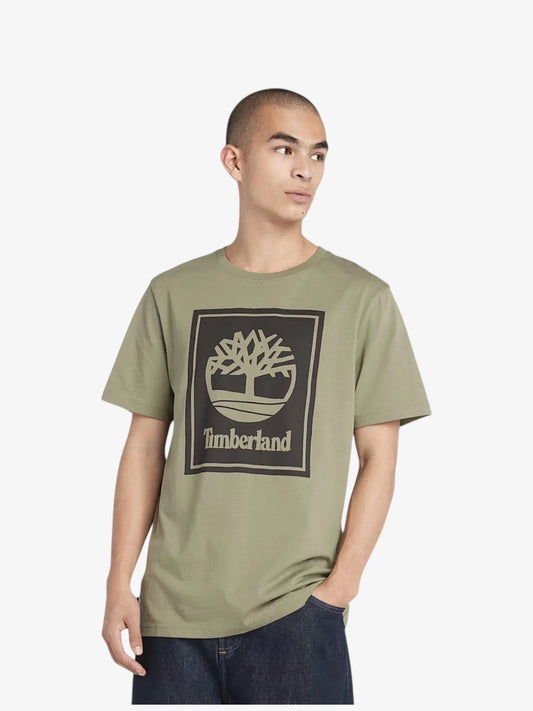 Remera Timberland Logo Bloque Verde Militar