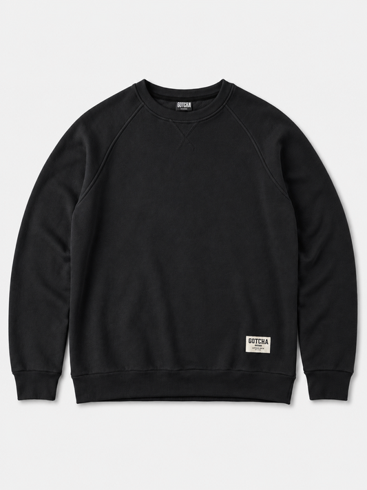 Buzo Gotcha Essentials Crew Ranglan Negro