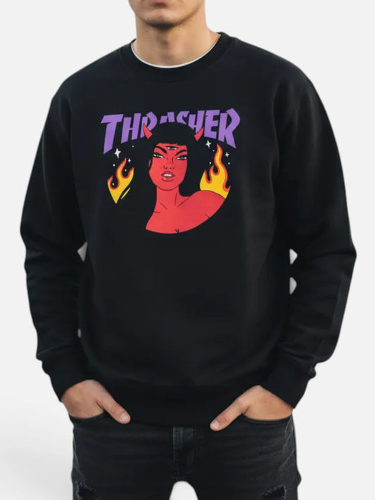 Buzo Thrasher Crew Rojo Logo Negro