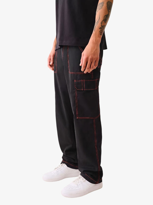 Pantalon Baggy True Religion Baggy Cargo Pant Negro Rojo