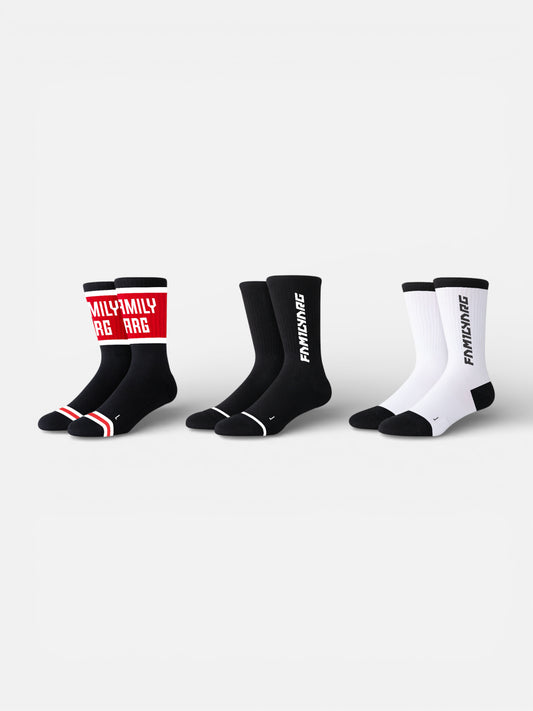Medias Familyarg Pack H x3 Skateboarding Blanco Negro Blanco