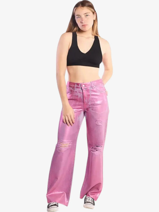 Jean Volcom Low Foild Wide 90s Mujer Rosa