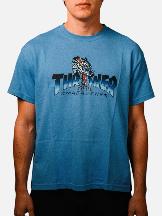 Remera Thrasher Leopardo Celeste
