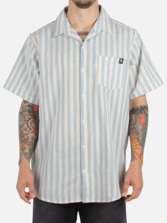 Camisa Gotcha Stripe Lino Celeste