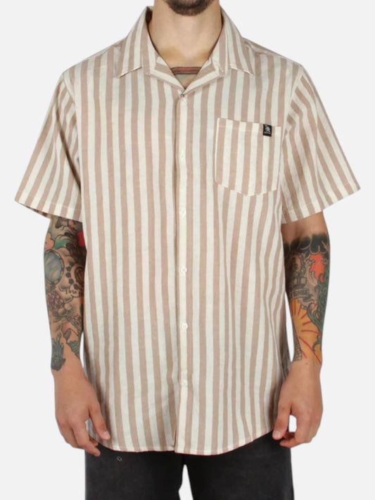 Camisa Gotcha Stripe Lino Marron