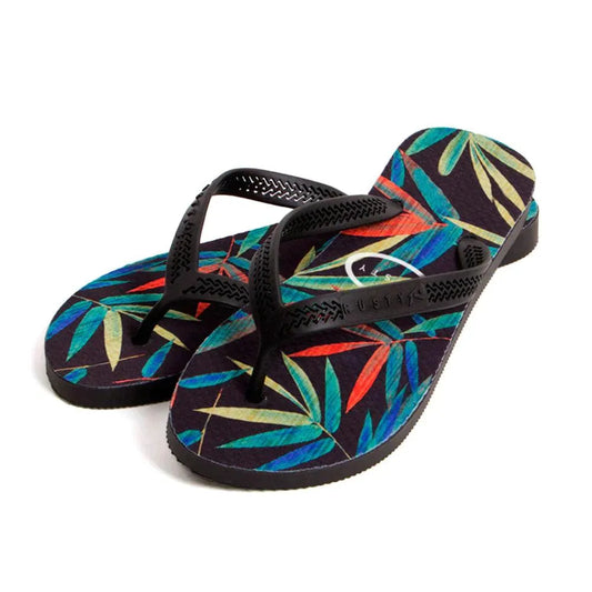 Ojota Rusty Quinling Thong Negro Floreado - Indy