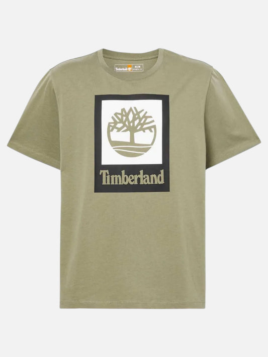 Remera Timberland Stack Logo Colored Verde Militar Blanco