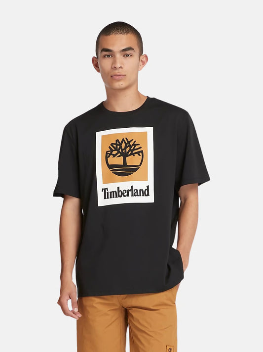 Remera Timberland Stack Logo Colored Negro Marrón Blanco