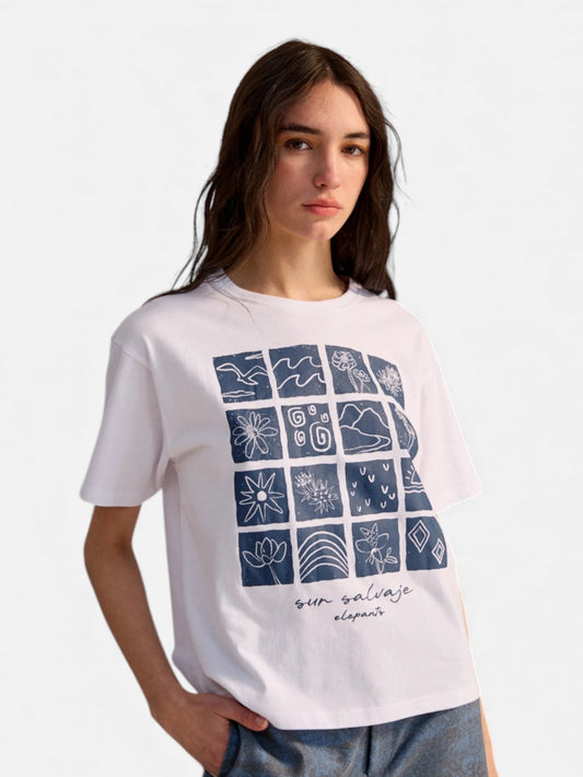 Remera Elepants Mujer Sur Salvaje Blanco Azul