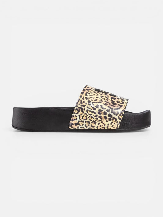Ojota Dc Mujer Slide Platform Negro Animal Print
