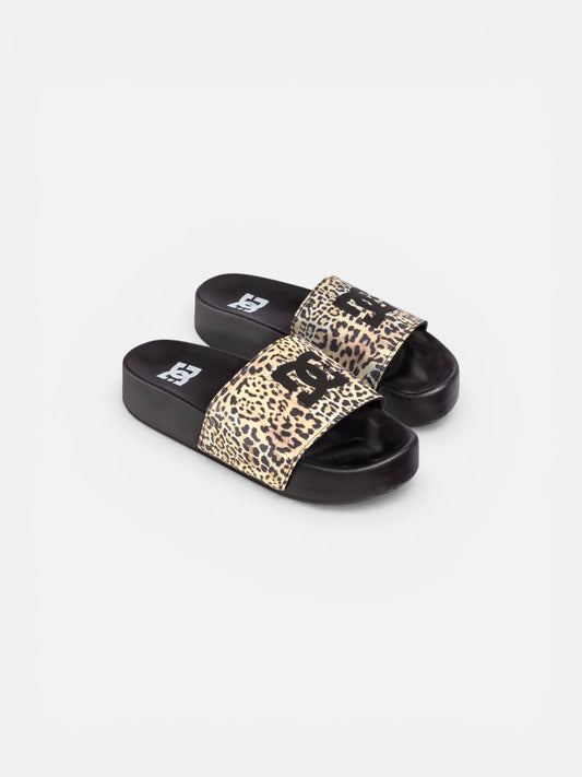 Ojota Dc Mujer Slide Platform Negro Animal Print
