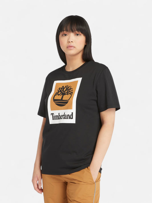 Remera Timberland Stack Logo Colored Negro Marrón Blanco