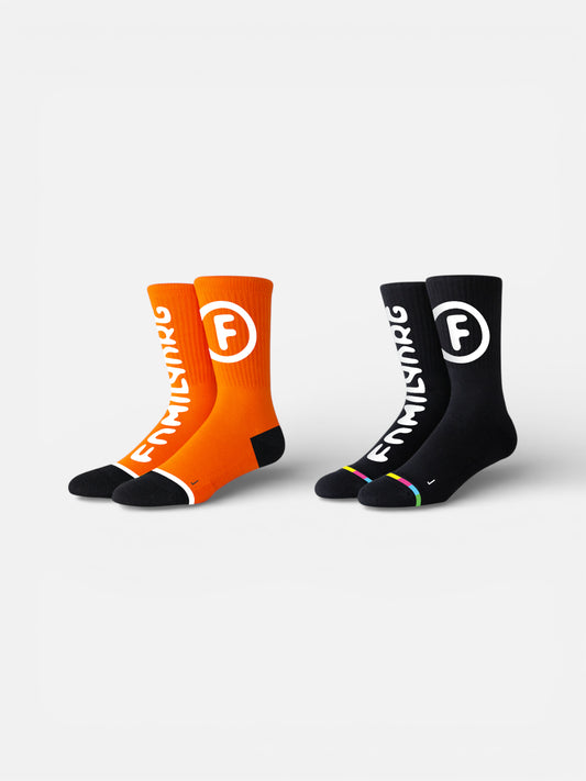 Medias Familyarg Pack Circle x2 Skateboarding Tech Negro Naranja