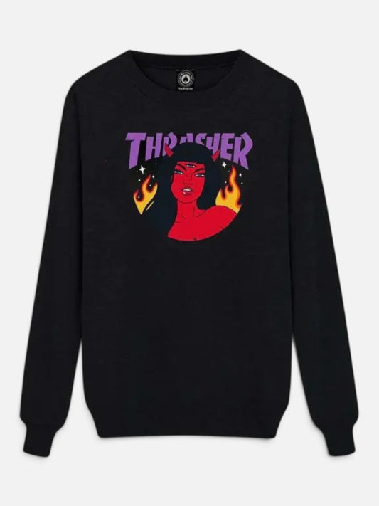Buzo Thrasher Crew Rojo Logo Negro