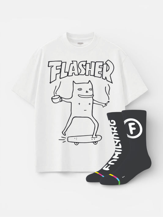 Remera Familyarg Flasher Supersized  Blanco + Medias Crew Negro