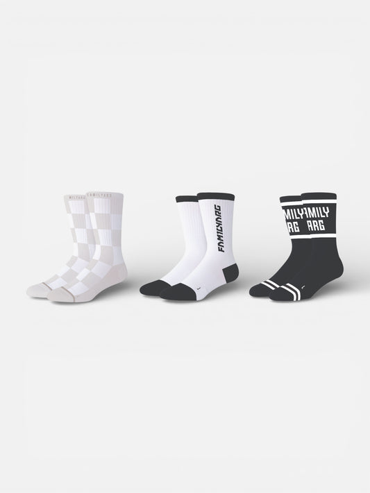 Medias Familyarg Pack G x3 Skateboarding Blanco Negro Blanco