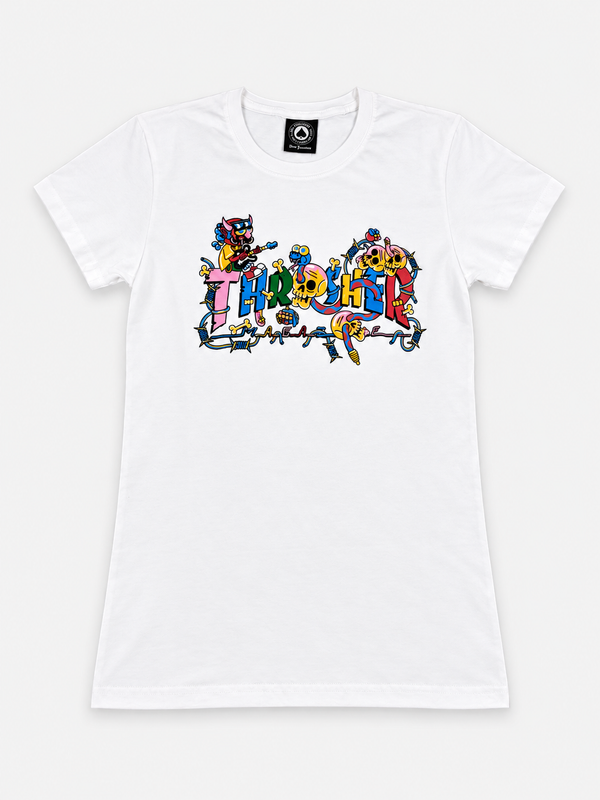 Remera Thrasher Devil Music Mujer Blanco