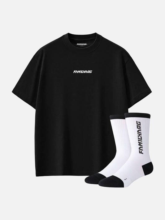 Remera Familyarg Mini Logo 3D Negro + Medias Crew Blanco