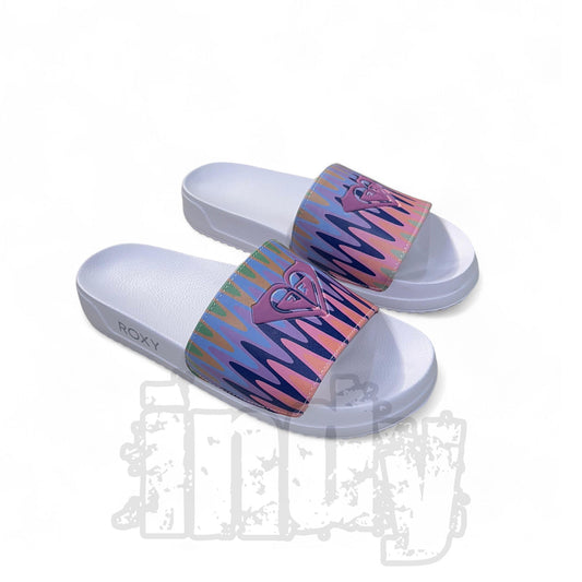 Ojota Roxy Slippy Platform Print Blanco Rosa