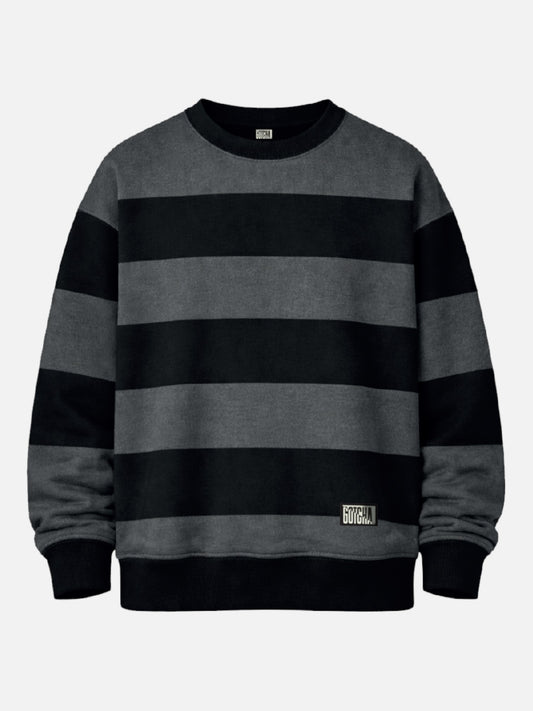 Buzo Gotcha Stripe Crew Oversize Gris Negro