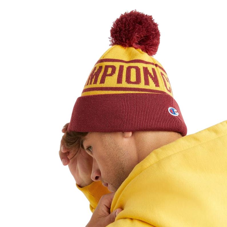 Gorro Champion With Cuff And Pom Bordó Amarillo - Indy