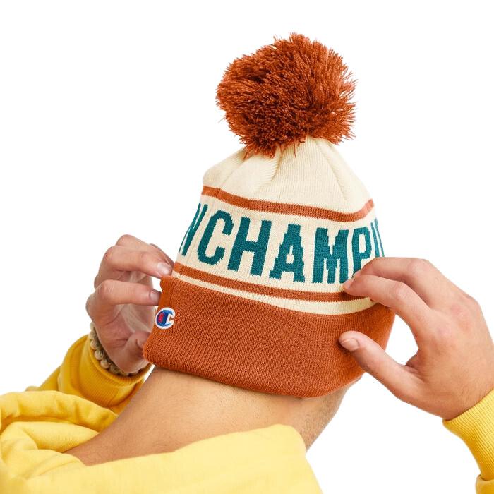 Gorro Champion With Cuff And Pom Naranja Blanco - Indy