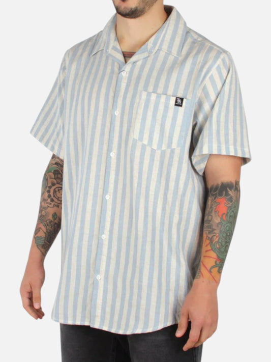 Camisa Gotcha Stripe Lino Celeste