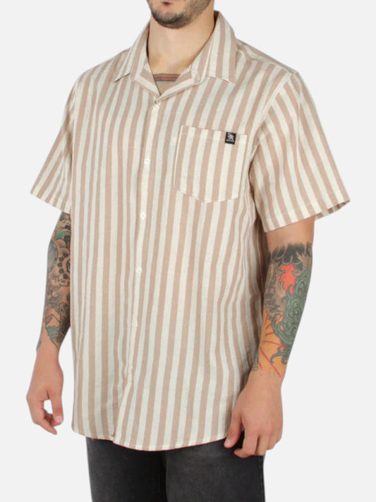 Camisa Gotcha Stripe Lino Marron