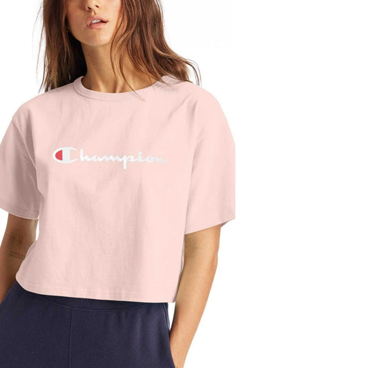 Remera Champion Crop Logo Girl Rosa Pastel - Indy