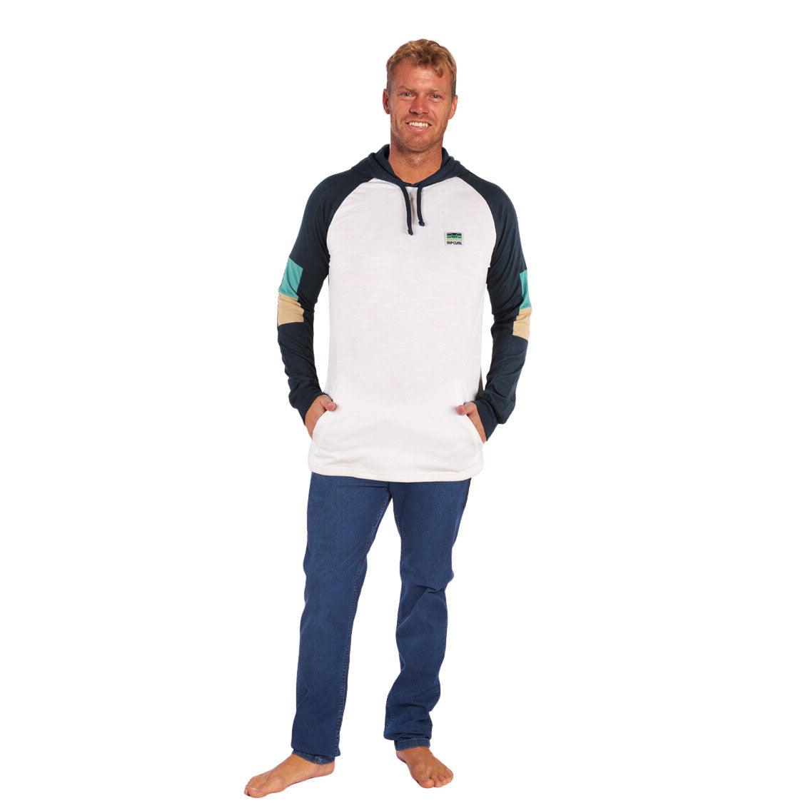 Remera ml Rip Curl Rlx Hood Flamme Crema Azul - Indy