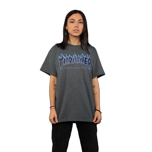 Remera Thrasher Flame Mujer Gris Oscuro Violeta - Indy