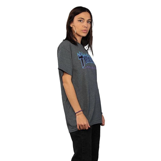 Remera Thrasher Flame Mujer Gris Oscuro Violeta - Indy