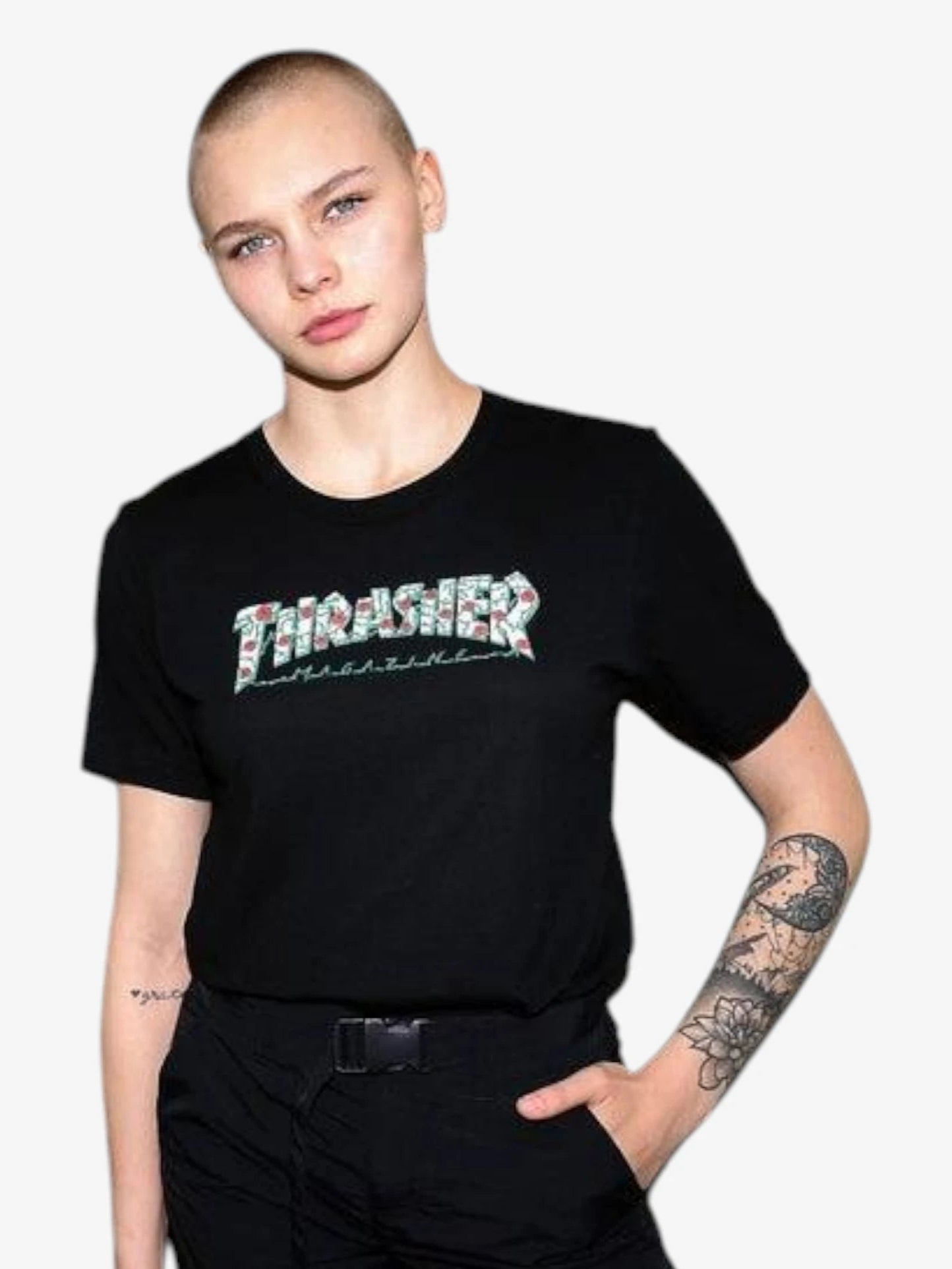 Remera Thrasher Roses Mujer Negro Blanco - Indy