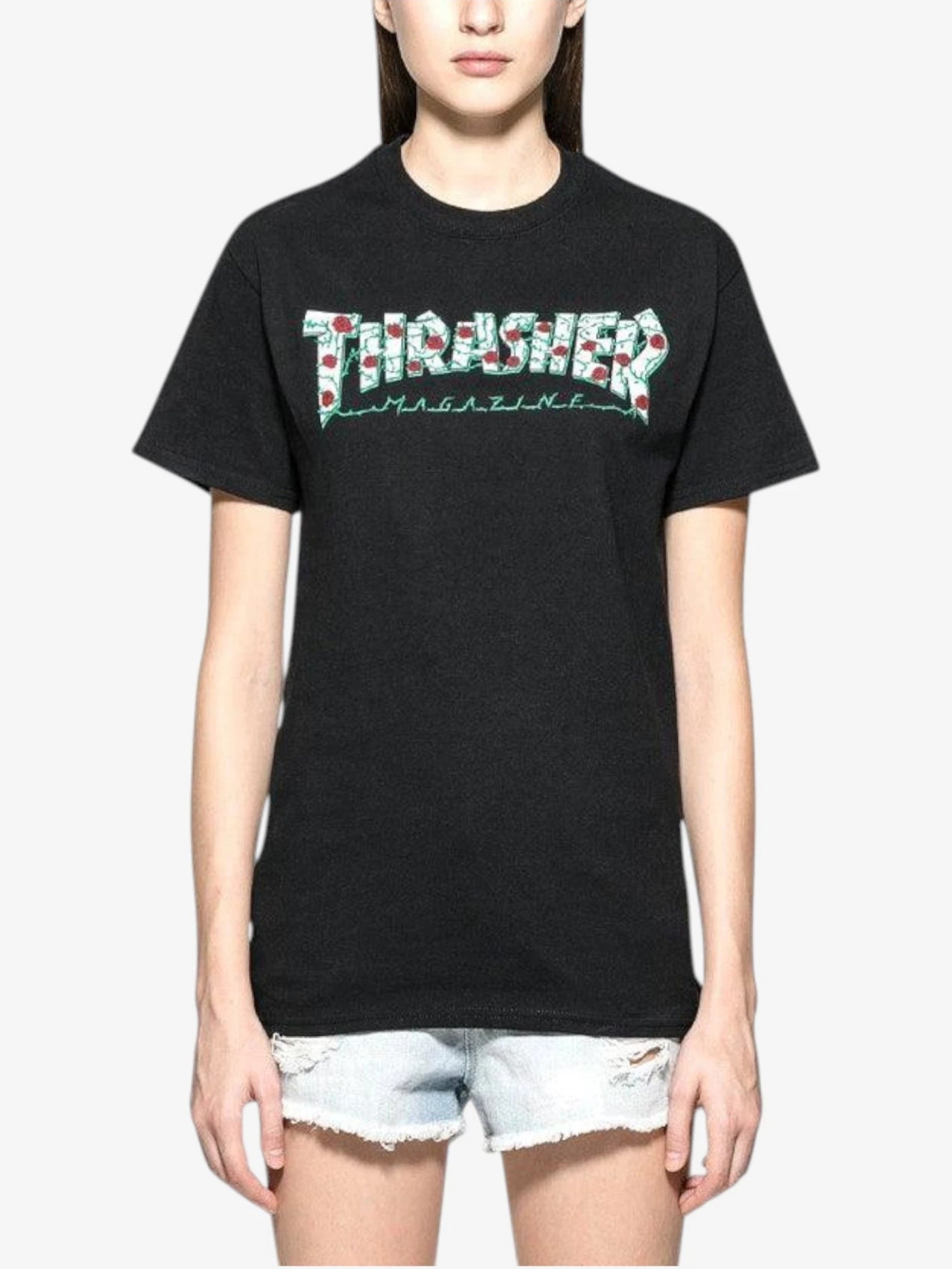 Remera Thrasher Roses Mujer Negro Blanco - Indy