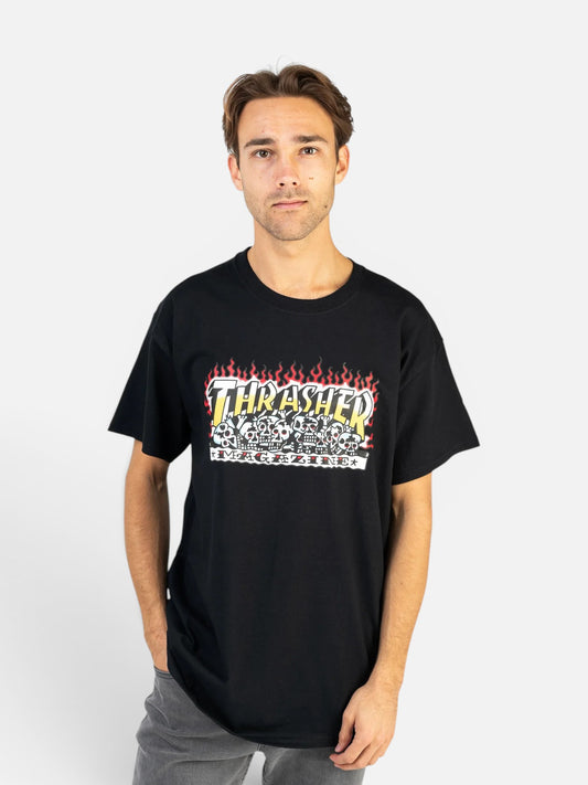 Remera Thrasher Skulls Krak Logo Negro