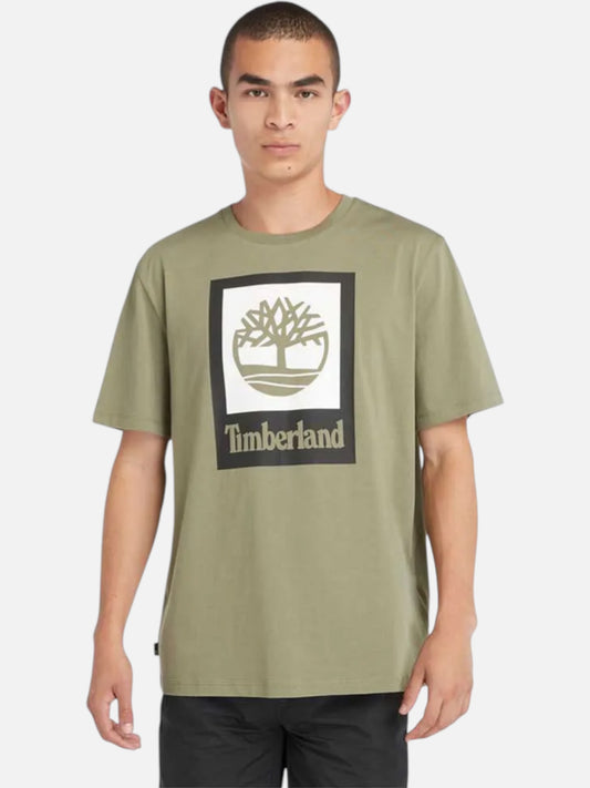 Remera Timberland Stack Logo Colored Verde Militar Blanco