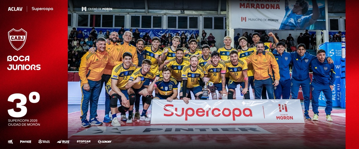 Placa oficial de la ACLAV con el plantel de Boca Juniors, tercero en la Supercopa 2026, posando con sus medallas