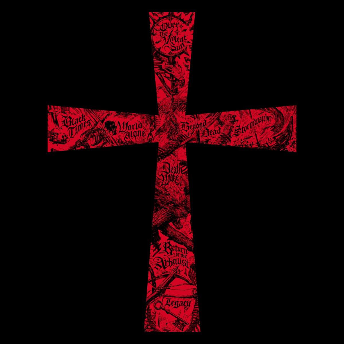 Portada de «From the Dark»: una cruz roja con dibujos e inscripciones en su interior sobre un fondo completamente negro