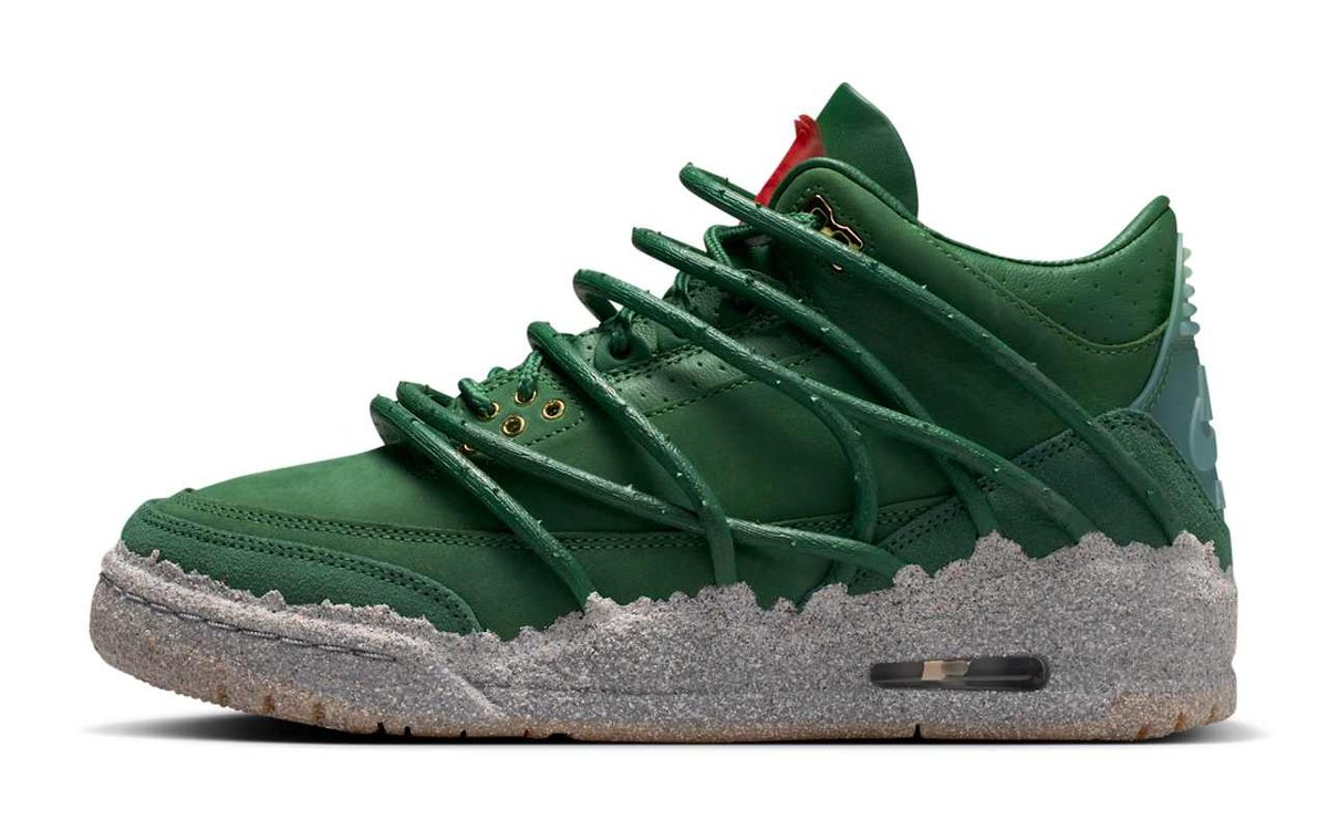 Foto de archivo: Air Jordan 3 x Teyana Taylor Concrete Rose de perfil, la collab anterior de la artista: cuero verde, tallos que envuelven el upper y mediasuela que imita concreto gris. No es el Air Jordan 16, del que todavía no hay fotos